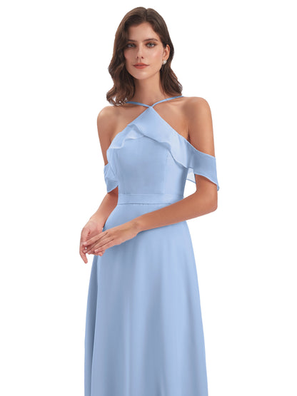 Lillian Sheath Off The Shoulder Chiffon Long Bridesmaid Dresses