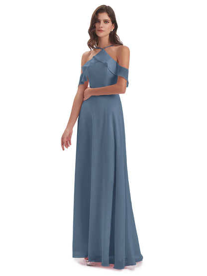 Lillian Sheath Off The Shoulder Chiffon Long Bridesmaid Dresses