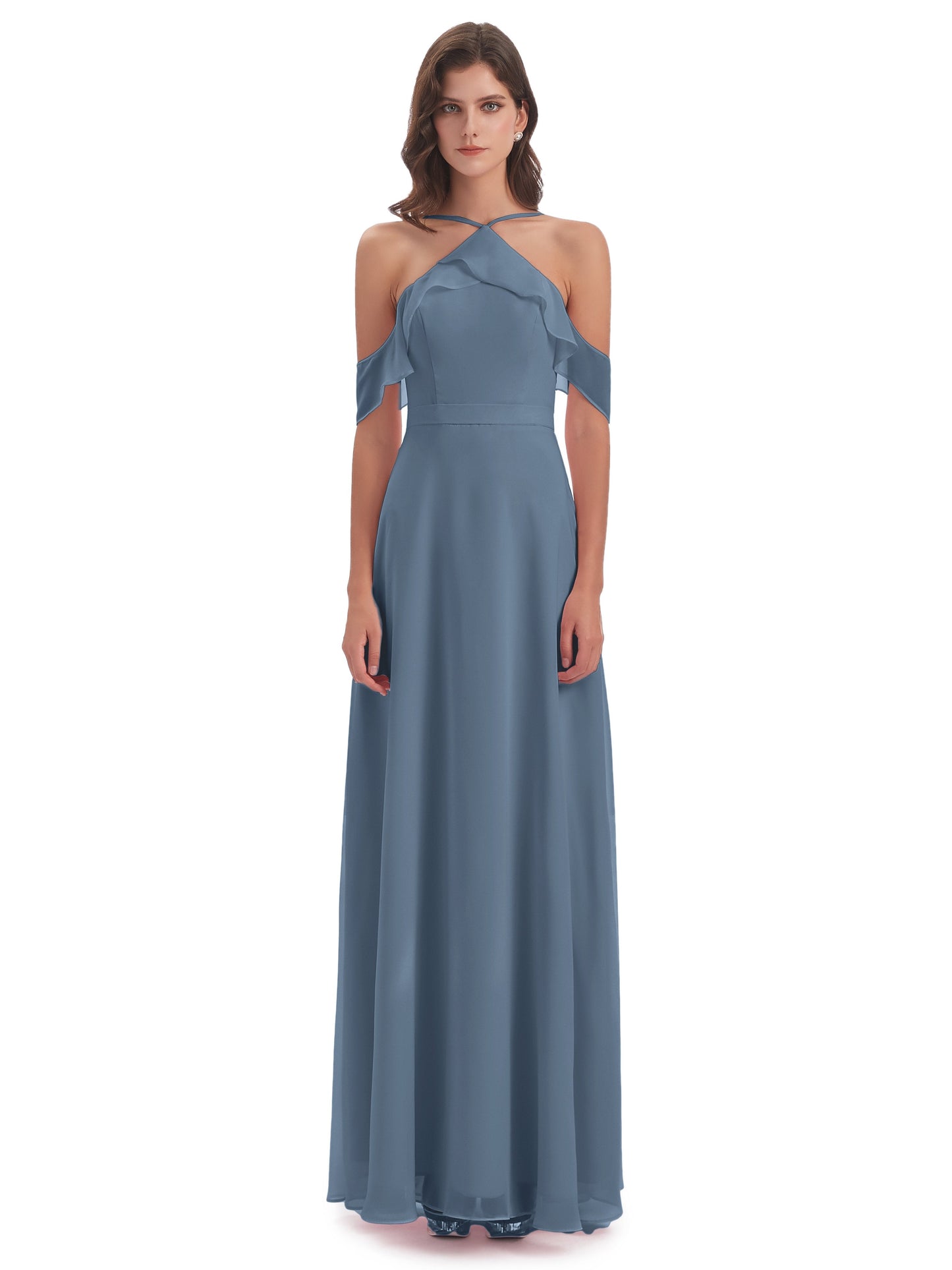 Lillian Sheath Off The Shoulder Chiffon Long Bridesmaid Dresses