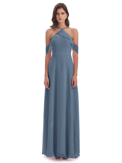 Lillian Sheath Off The Shoulder Chiffon Long Bridesmaid Dresses