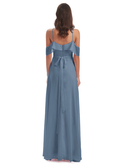 Lillian Sheath Off The Shoulder Chiffon Long Bridesmaid Dresses