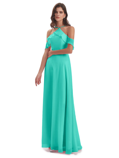 Lillian Sheath Off The Shoulder Chiffon Long Bridesmaid Dresses
