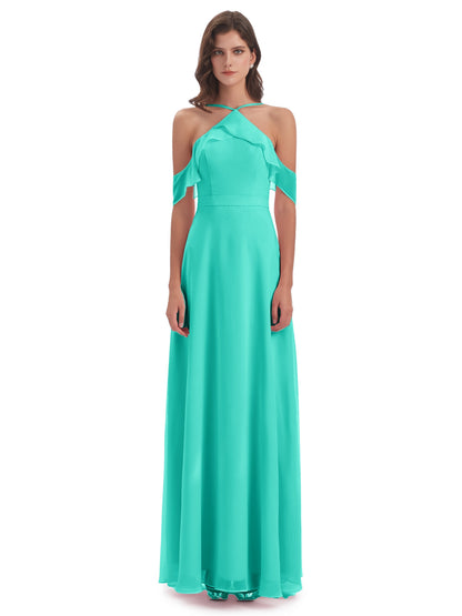 Lillian Sheath Off The Shoulder Chiffon Long Bridesmaid Dresses