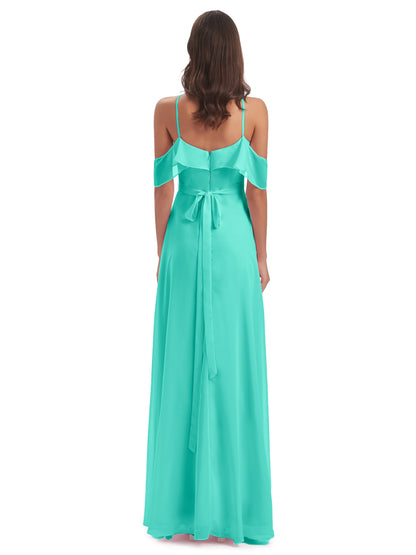 Lillian Sheath Off The Shoulder Chiffon Long Bridesmaid Dresses