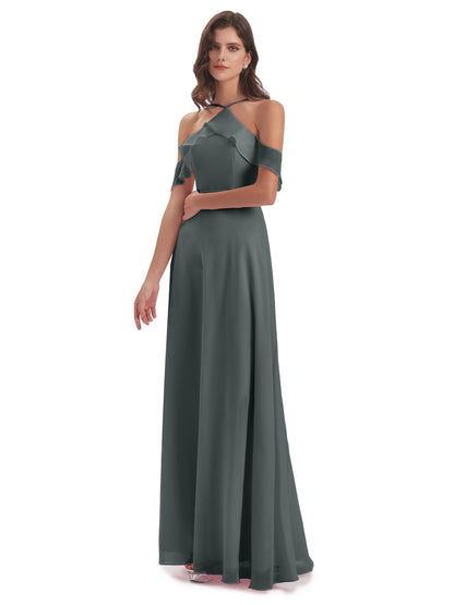 Lillian Sheath Off The Shoulder Chiffon Long Bridesmaid Dresses