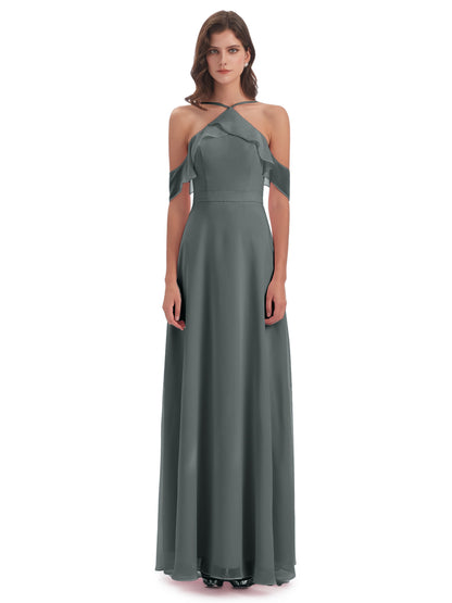Lillian Sheath Off The Shoulder Chiffon Long Bridesmaid Dresses