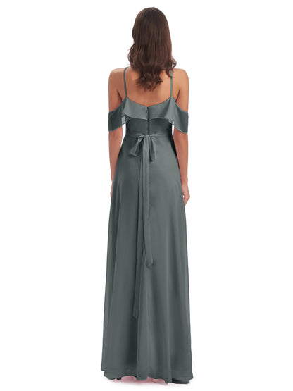 Lillian Sheath Off The Shoulder Chiffon Long Bridesmaid Dresses
