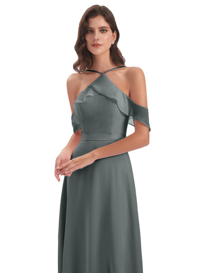 Lillian Sheath Off The Shoulder Chiffon Long Bridesmaid Dresses