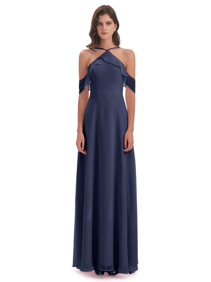 Lillian Sheath Off The Shoulder Chiffon Long Bridesmaid Dresses