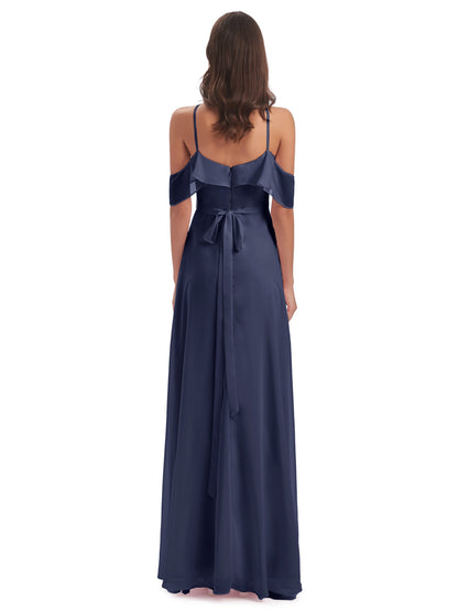 Lillian Sheath Off The Shoulder Chiffon Long Bridesmaid Dresses