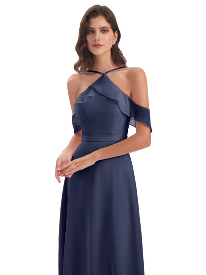 Lillian Sheath Off The Shoulder Chiffon Long Bridesmaid Dresses