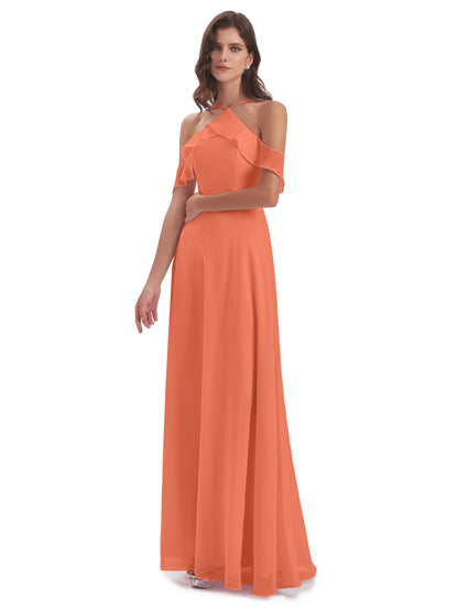 Lillian Sheath Off The Shoulder Chiffon Long Bridesmaid Dresses
