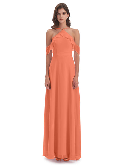 Lillian Sheath Off The Shoulder Chiffon Long Bridesmaid Dresses