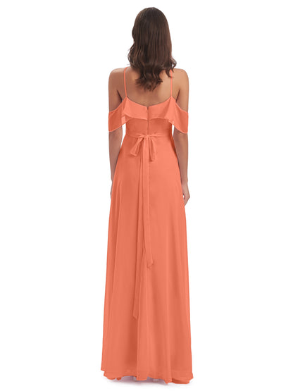 Lillian Sheath Off The Shoulder Chiffon Long Bridesmaid Dresses
