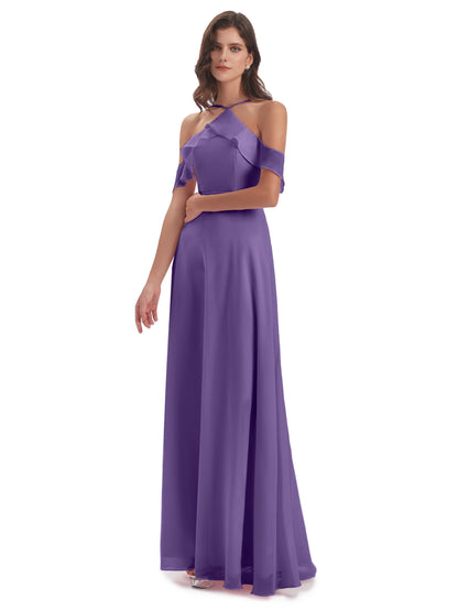 Lillian Sheath Off The Shoulder Chiffon Long Bridesmaid Dresses