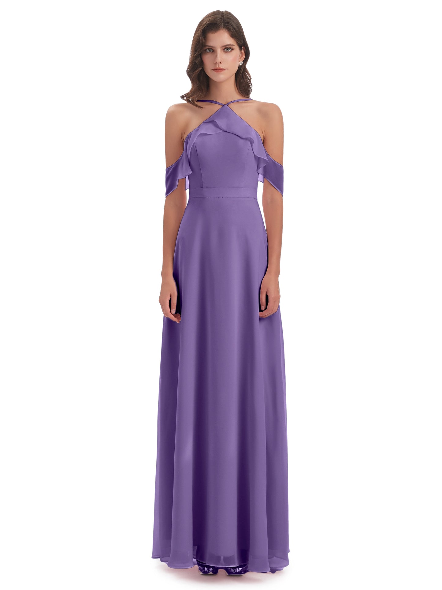 Lillian Sheath Off The Shoulder Chiffon Long Bridesmaid Dresses