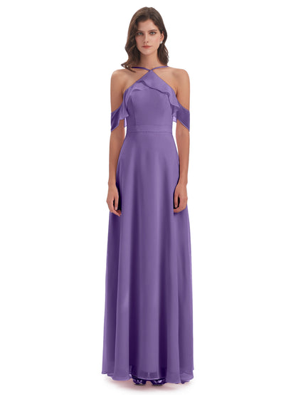 Lillian Sheath Off The Shoulder Chiffon Long Bridesmaid Dresses