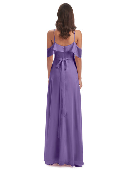 Lillian Sheath Off The Shoulder Chiffon Long Bridesmaid Dresses