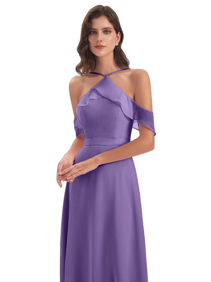 Lillian Sheath Off The Shoulder Chiffon Long Bridesmaid Dresses