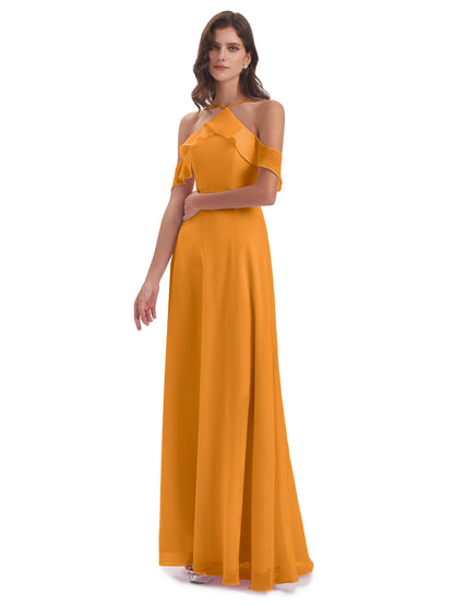 Lillian Sheath Off The Shoulder Chiffon Long Bridesmaid Dresses