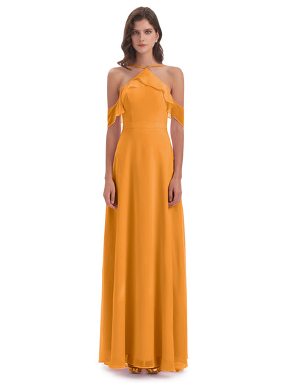 Lillian Sheath Off The Shoulder Chiffon Long Bridesmaid Dresses