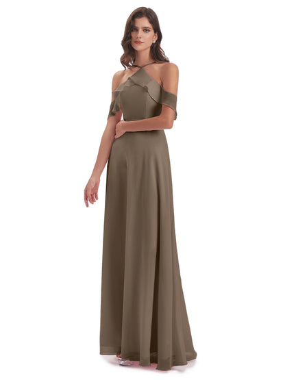 Lillian Sheath Off The Shoulder Chiffon Long Bridesmaid Dresses