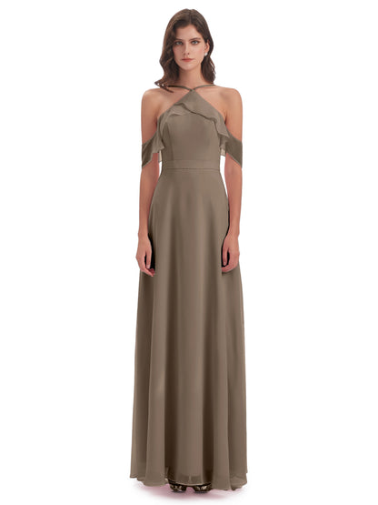 Lillian Sheath Off The Shoulder Chiffon Long Bridesmaid Dresses