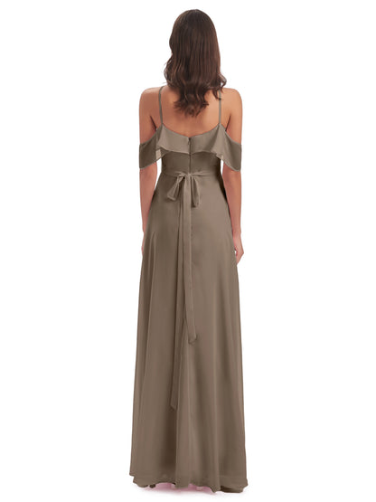 Lillian Sheath Off The Shoulder Chiffon Long Bridesmaid Dresses