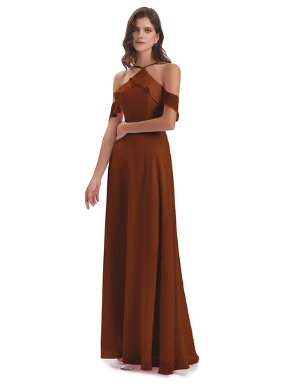 Lillian Sheath Off The Shoulder Chiffon Long Bridesmaid Dresses