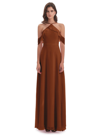 Lillian Sheath Off The Shoulder Chiffon Long Bridesmaid Dresses