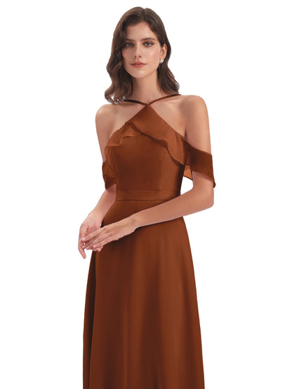 Lillian Sheath Off The Shoulder Chiffon Long Bridesmaid Dresses