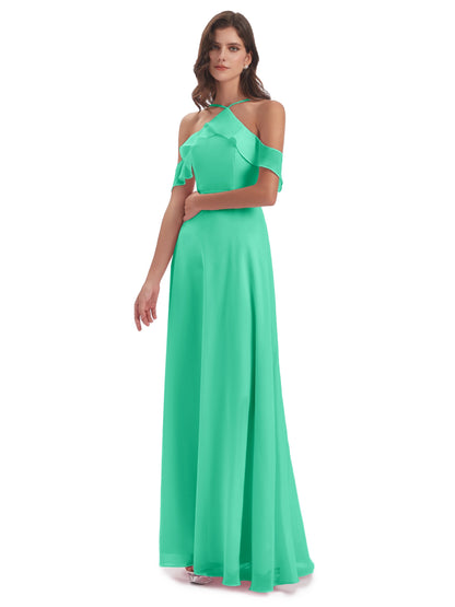 Lillian Sheath Off The Shoulder Chiffon Long Bridesmaid Dresses