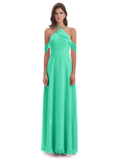 Lillian Sheath Off The Shoulder Chiffon Long Bridesmaid Dresses