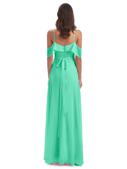 Lillian Sheath Off The Shoulder Chiffon Long Bridesmaid Dresses