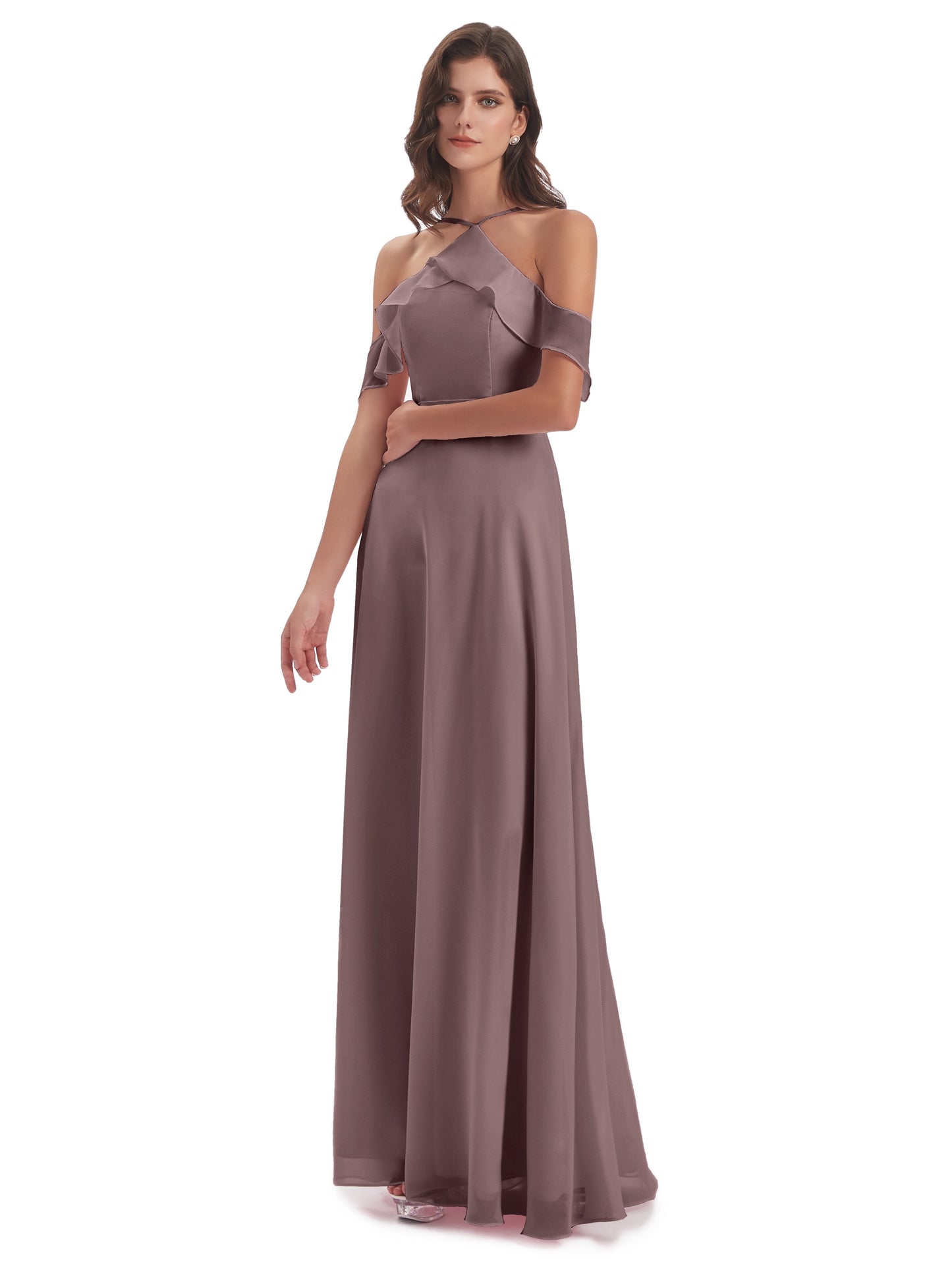 Lillian Sheath Off The Shoulder Chiffon Long Bridesmaid Dresses