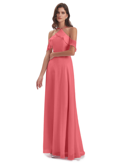 Lillian Sheath Off The Shoulder Chiffon Long Bridesmaid Dresses