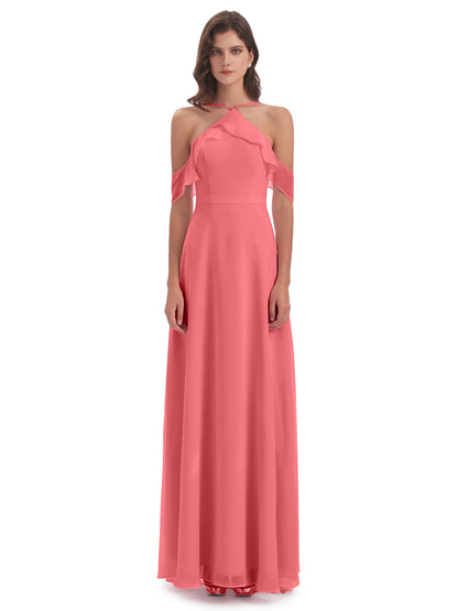 Lillian Sheath Off The Shoulder Chiffon Long Bridesmaid Dresses
