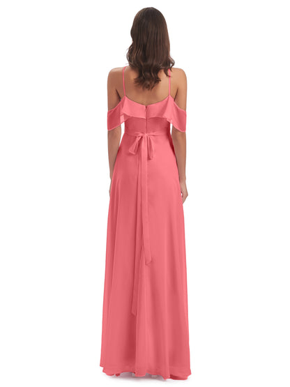Lillian Sheath Off The Shoulder Chiffon Long Bridesmaid Dresses