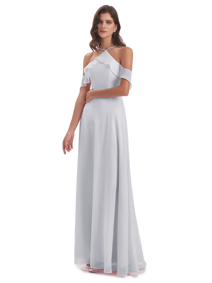 Lillian Sheath Off The Shoulder Chiffon Long Bridesmaid Dresses