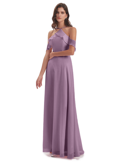 Lillian Sheath Off The Shoulder Chiffon Long Bridesmaid Dresses