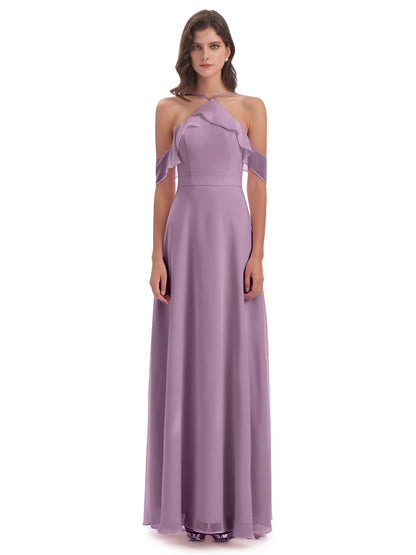 Lillian Sheath Off The Shoulder Chiffon Long Bridesmaid Dresses