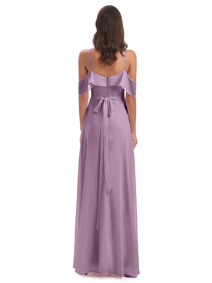 Lillian Sheath Off The Shoulder Chiffon Long Bridesmaid Dresses