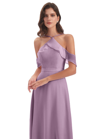 Lillian Sheath Off The Shoulder Chiffon Long Bridesmaid Dresses