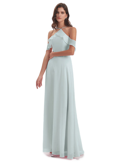Lillian Sheath Off The Shoulder Chiffon Long Bridesmaid Dresses