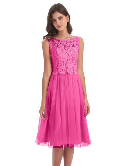 Luna Knee Length Scoop Lace Bridesmaid Dresses