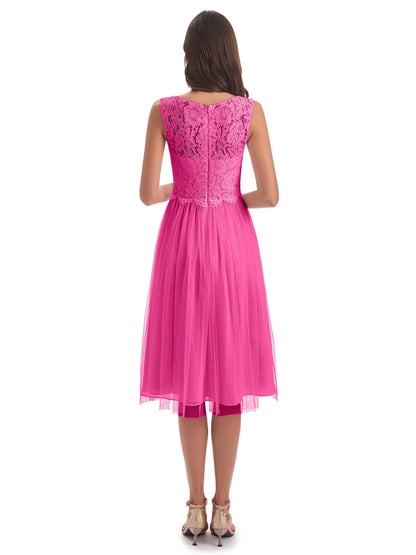 Luna Knee Length Scoop Lace Bridesmaid Dresses