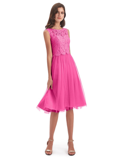 Luna Knee Length Scoop Lace Bridesmaid Dresses