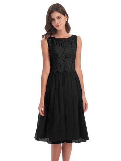 Luna Knee Length Scoop Lace Bridesmaid Dresses