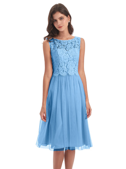 Luna Knee Length Scoop Lace Bridesmaid Dresses