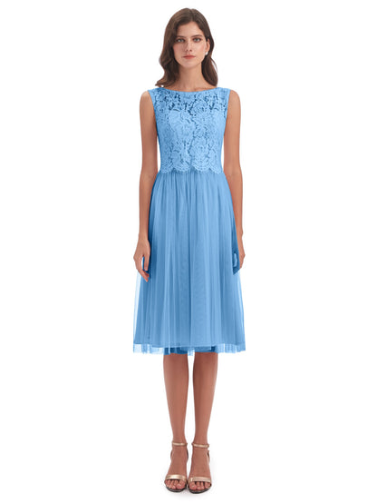 Luna Knee Length Scoop Lace Bridesmaid Dresses